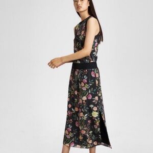 Theory S Lewie Silk Combo Floral Midi 0068 Dress Small black floral
